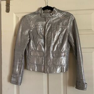 $999 BEBE SILVER METALLIC GENUINE LEATHER MOTOCYCLE JACKET XS